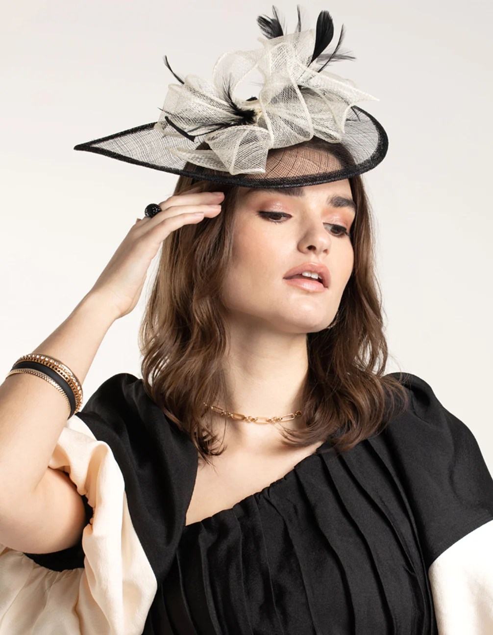 Black & White Sinamay Feathered Fascinator - Image 2