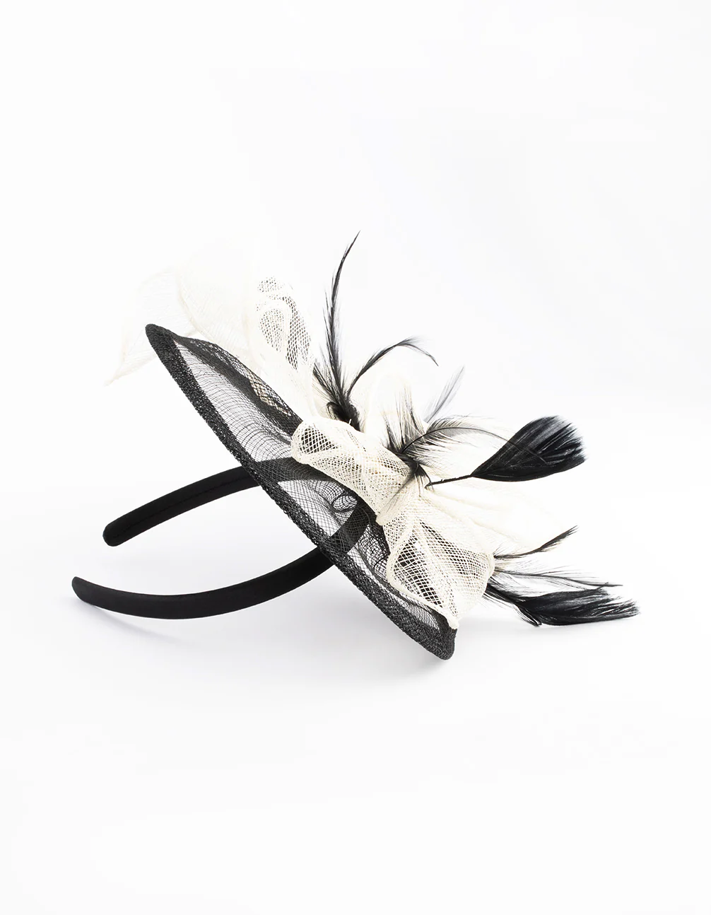 Black & White Sinamay Feathered Fascinator - Image 4