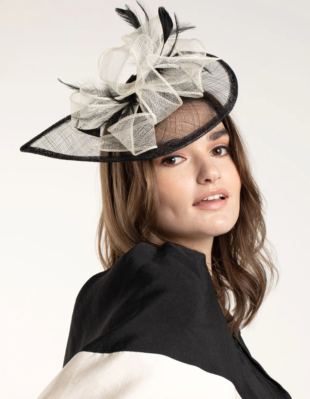 Black & White Sinamay Feathered Fascinator - Image 5