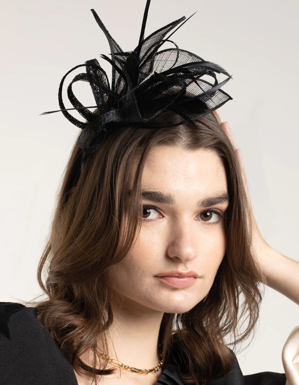 Black Petal Looped Mesh Sinamay Fascinator - Image 2