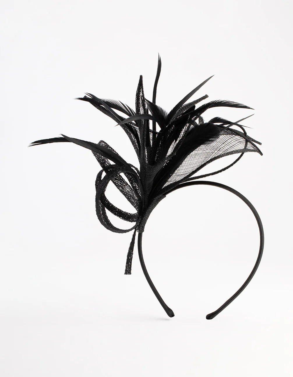 Black Petal Looped Mesh Sinamay Fascinator - Image 3