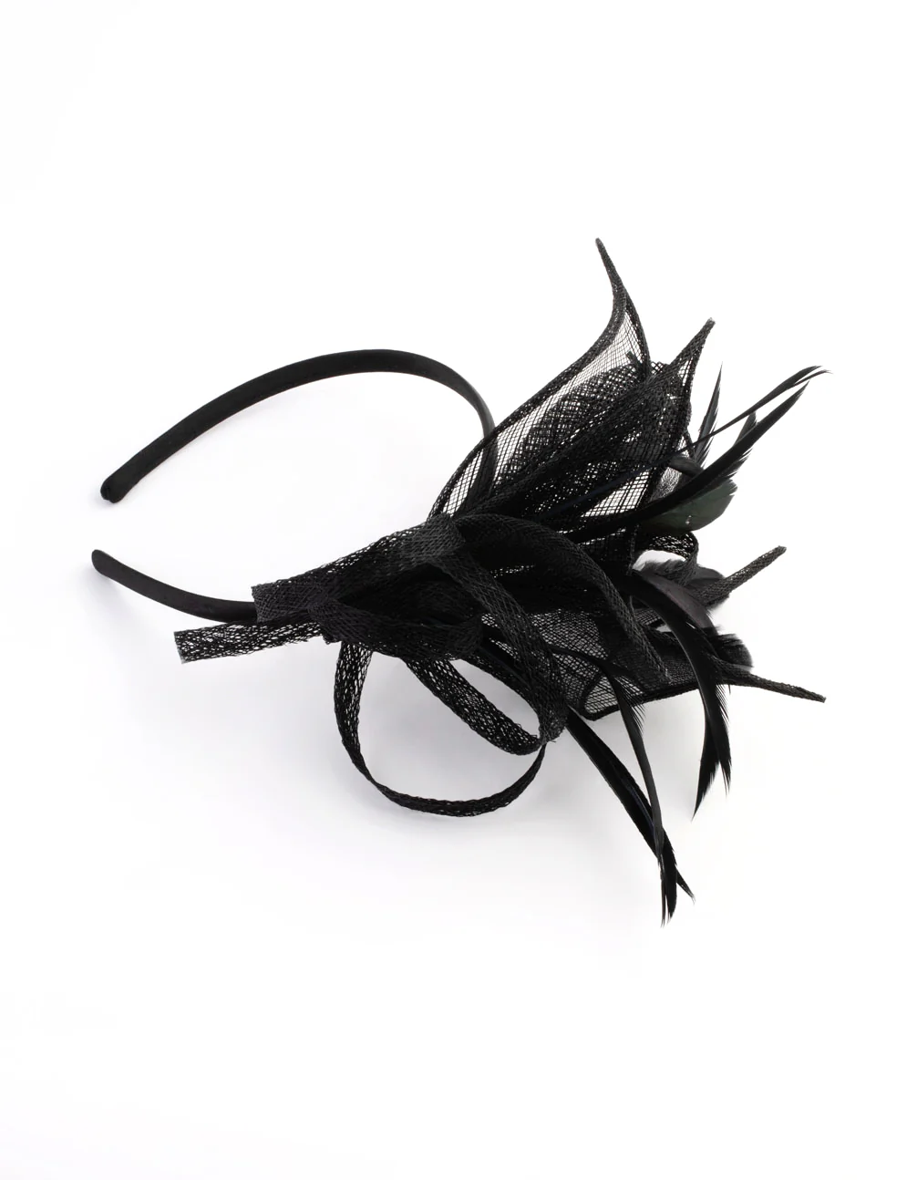 Black Petal Looped Mesh Sinamay Fascinator - Image 4