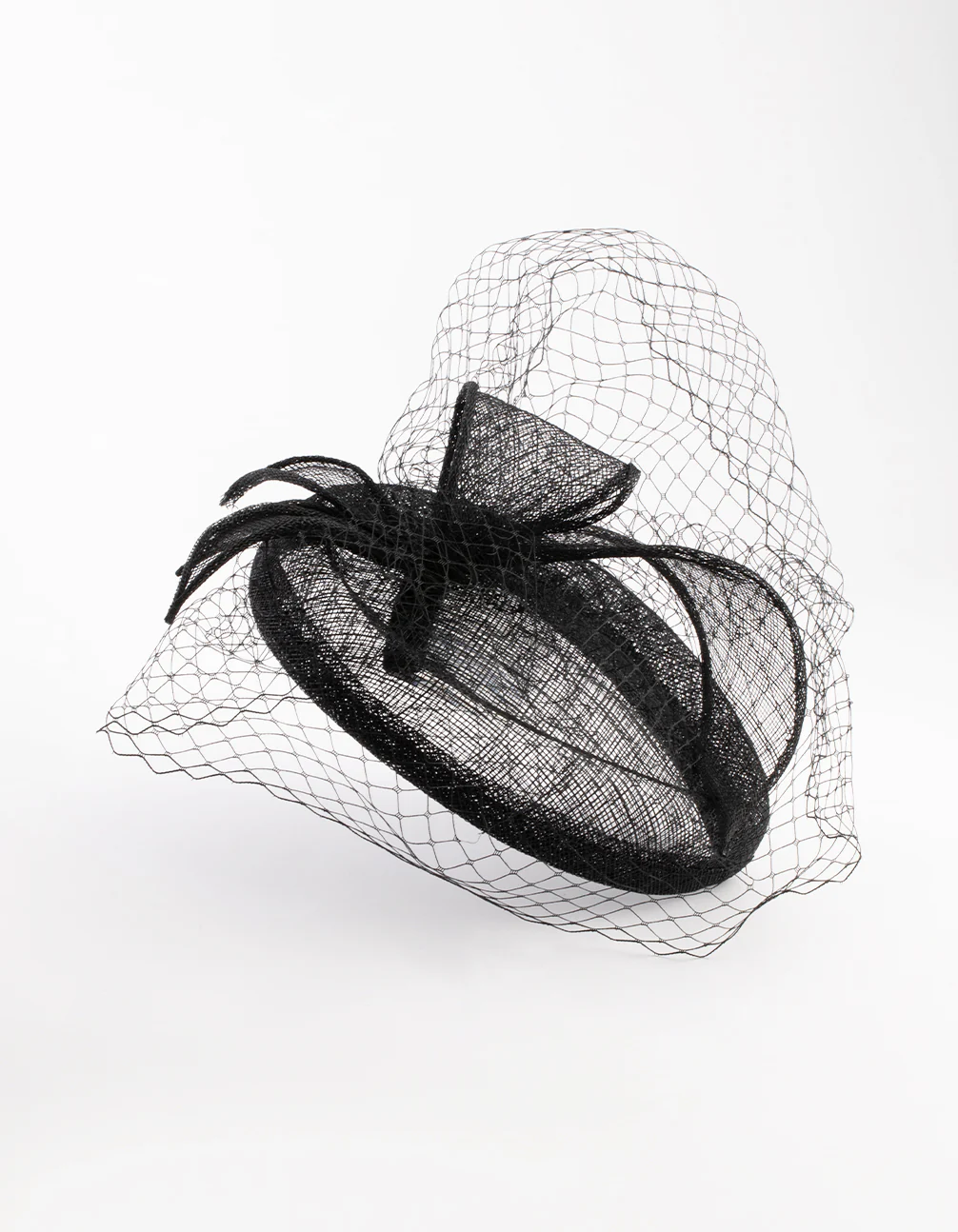 Black Sinamay Pillbox Comb with Netting Detail - Image 4