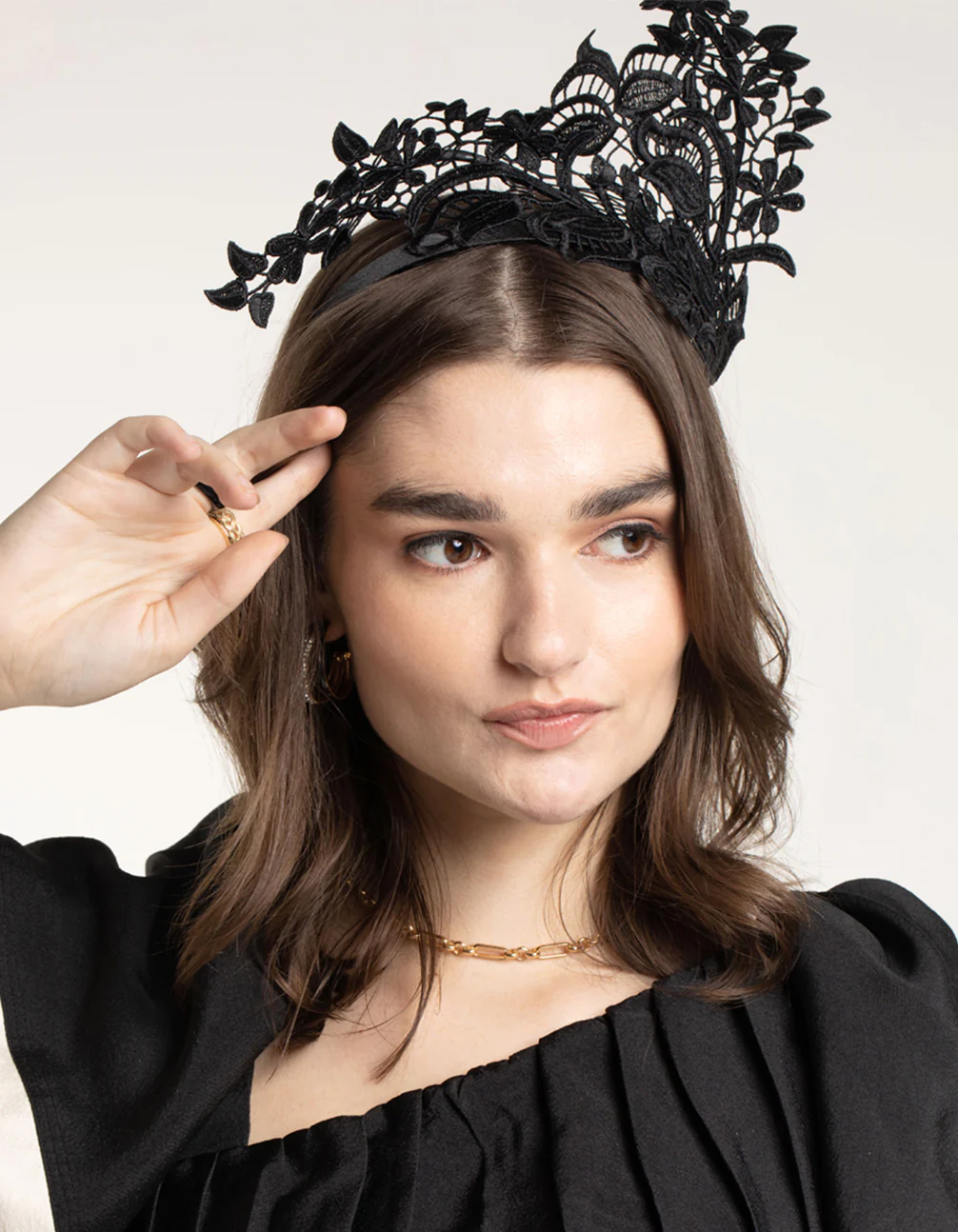 Black Lace Sculptured Fascinator - Image 2