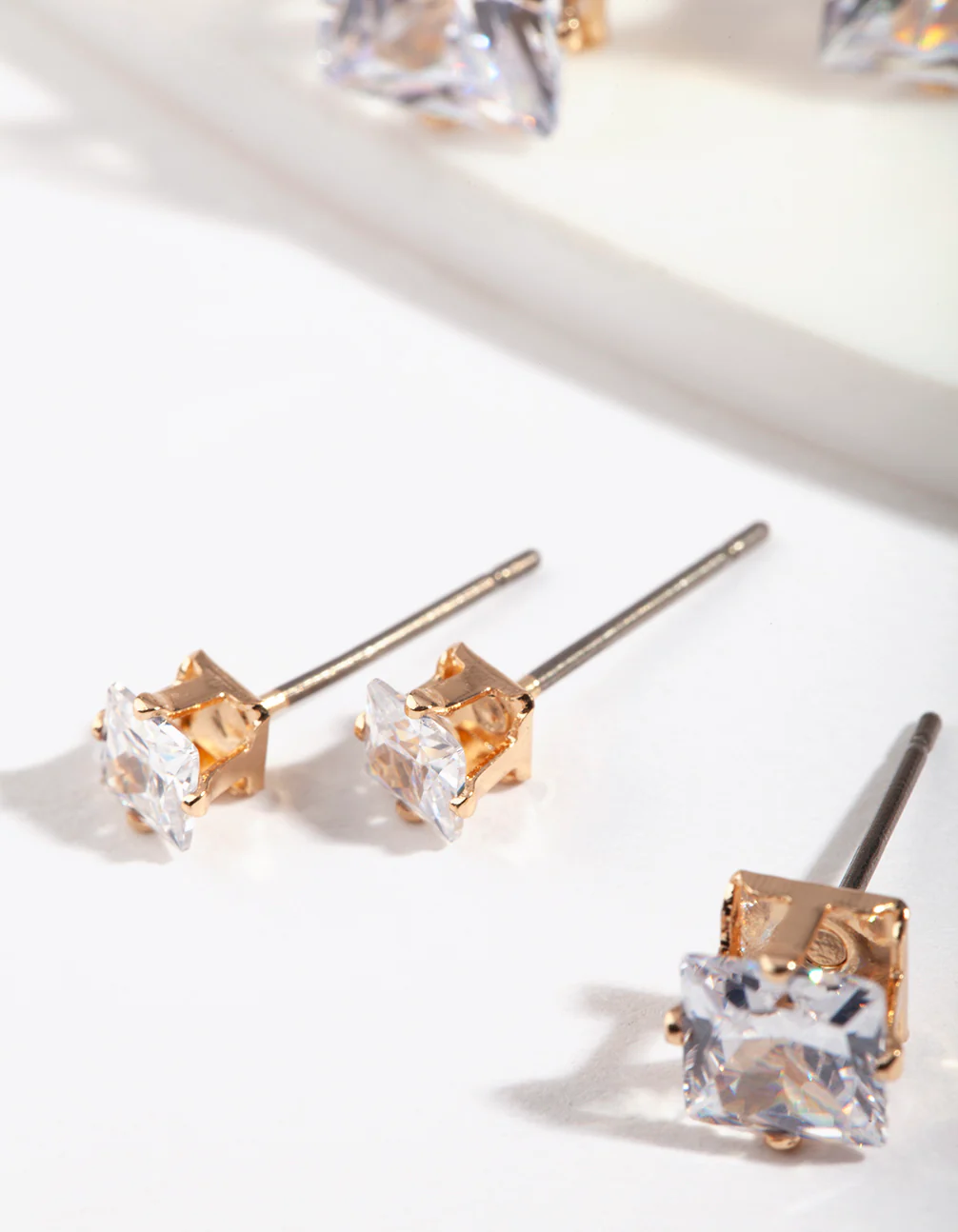 Gold Square Cut Diamante Stud Pack - Image 2