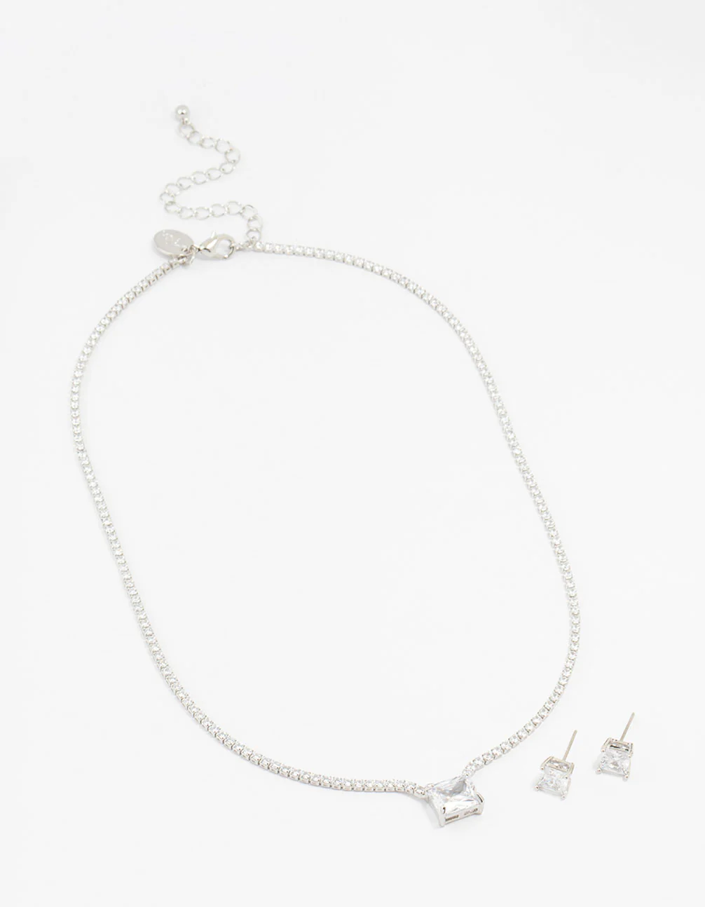 Square Silver Cubic Zirconia Necklace & Stud Earrings Pack - Image 2