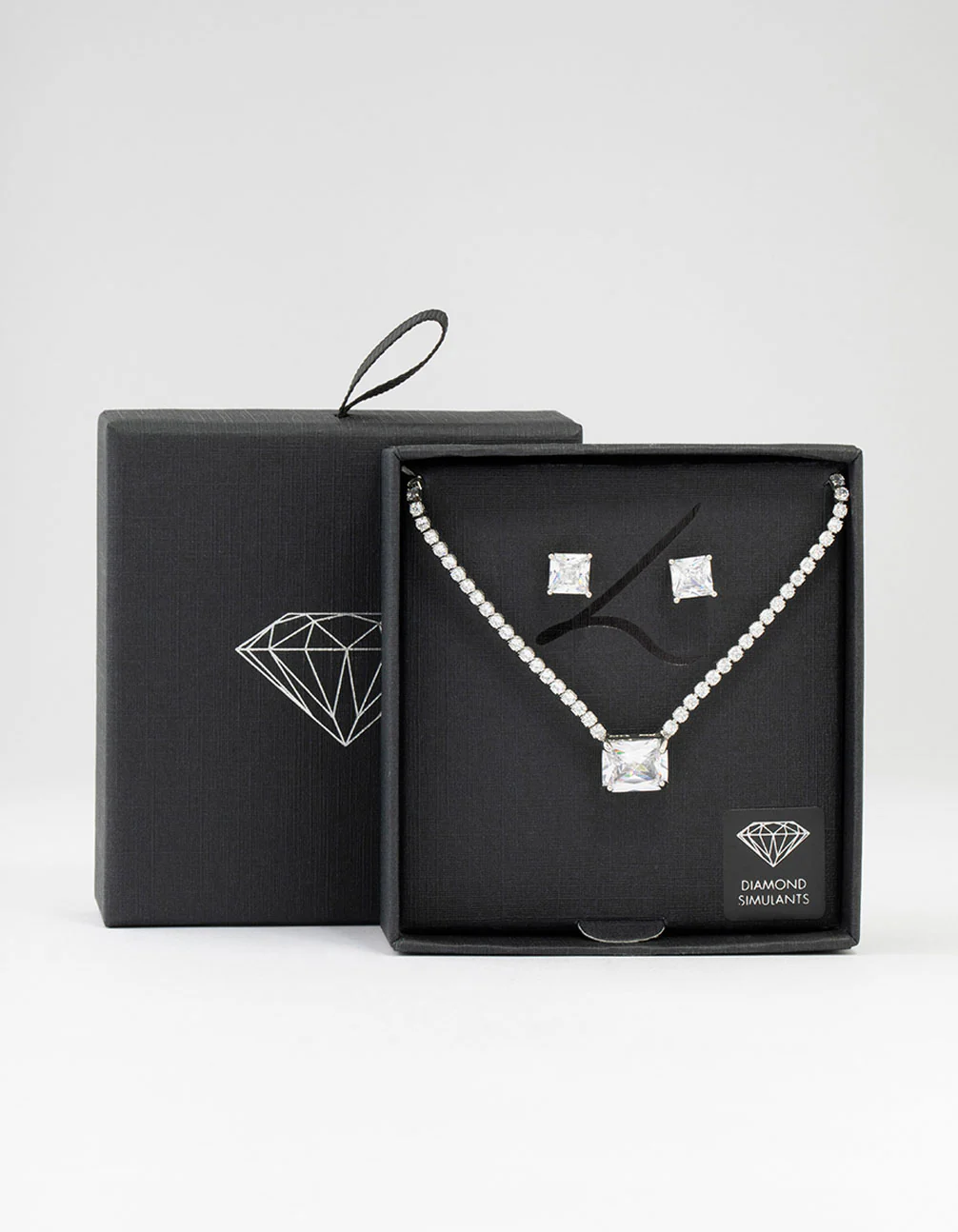 Square Silver Cubic Zirconia Necklace & Stud Earrings Pack - Image 3