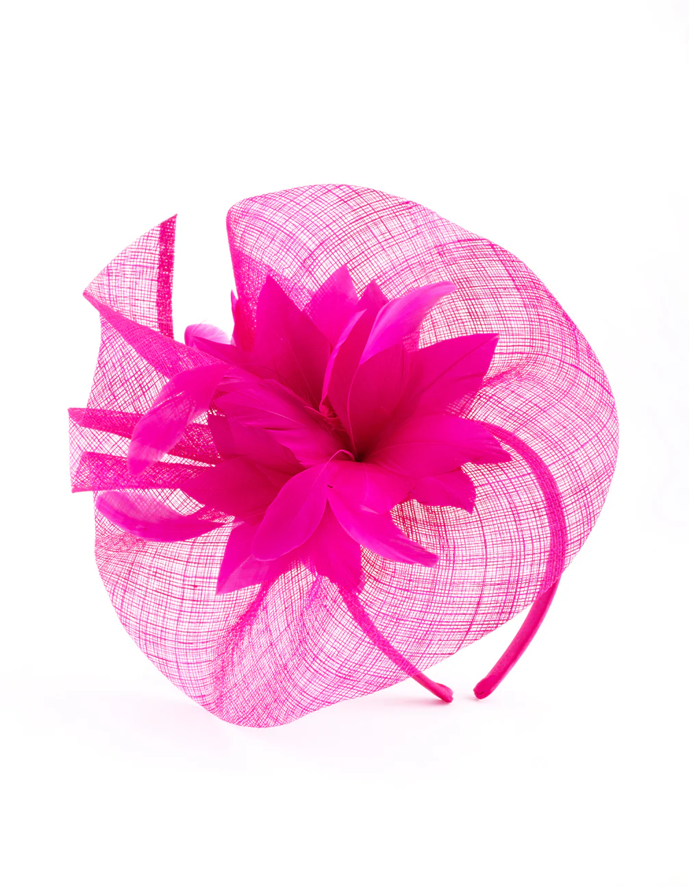 Hot Pink Satin Headband with Feathered Flowers - Image 4