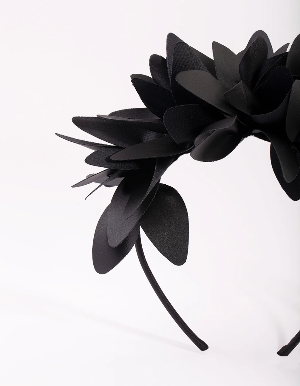 Black Statement Petal PU Leather Headband - Image 2