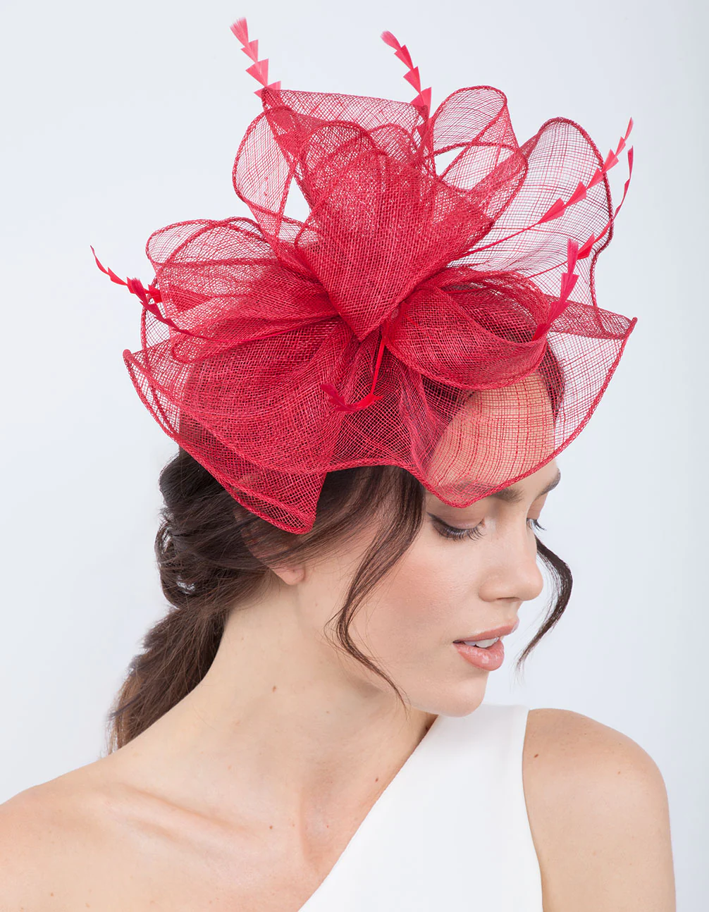 Red Triangle Feather Fascinator - Image 2