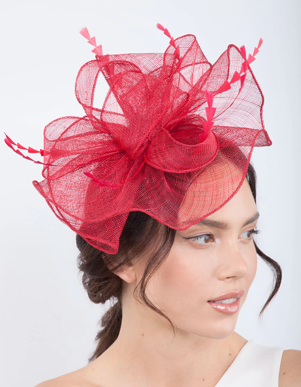 Red Triangle Feather Fascinator - Image 3