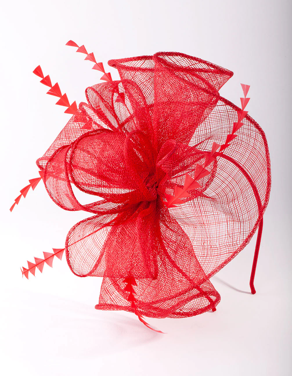 Red Triangle Feather Fascinator - Image 4