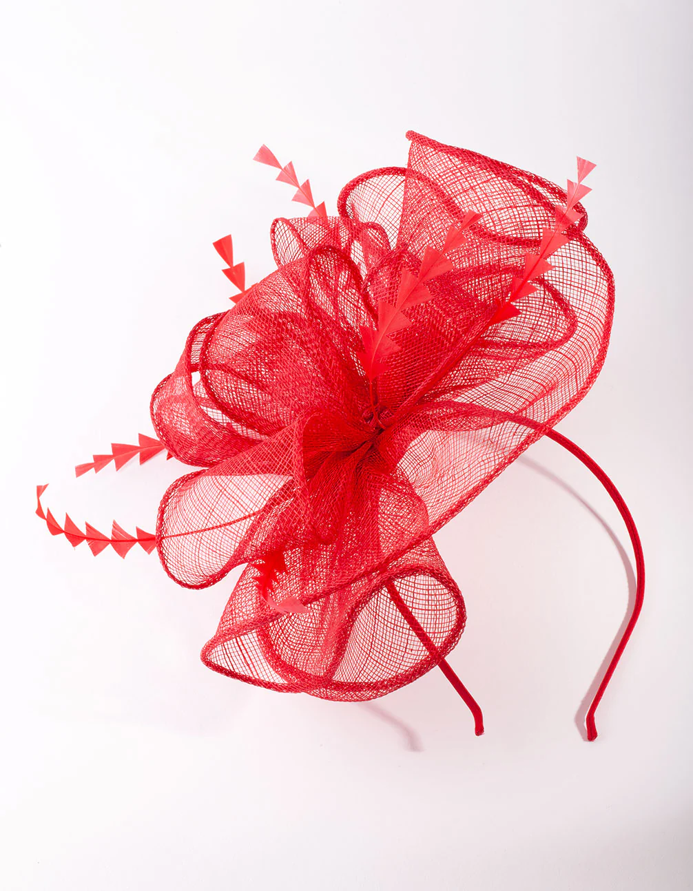 Red Triangle Feather Fascinator - Image 5