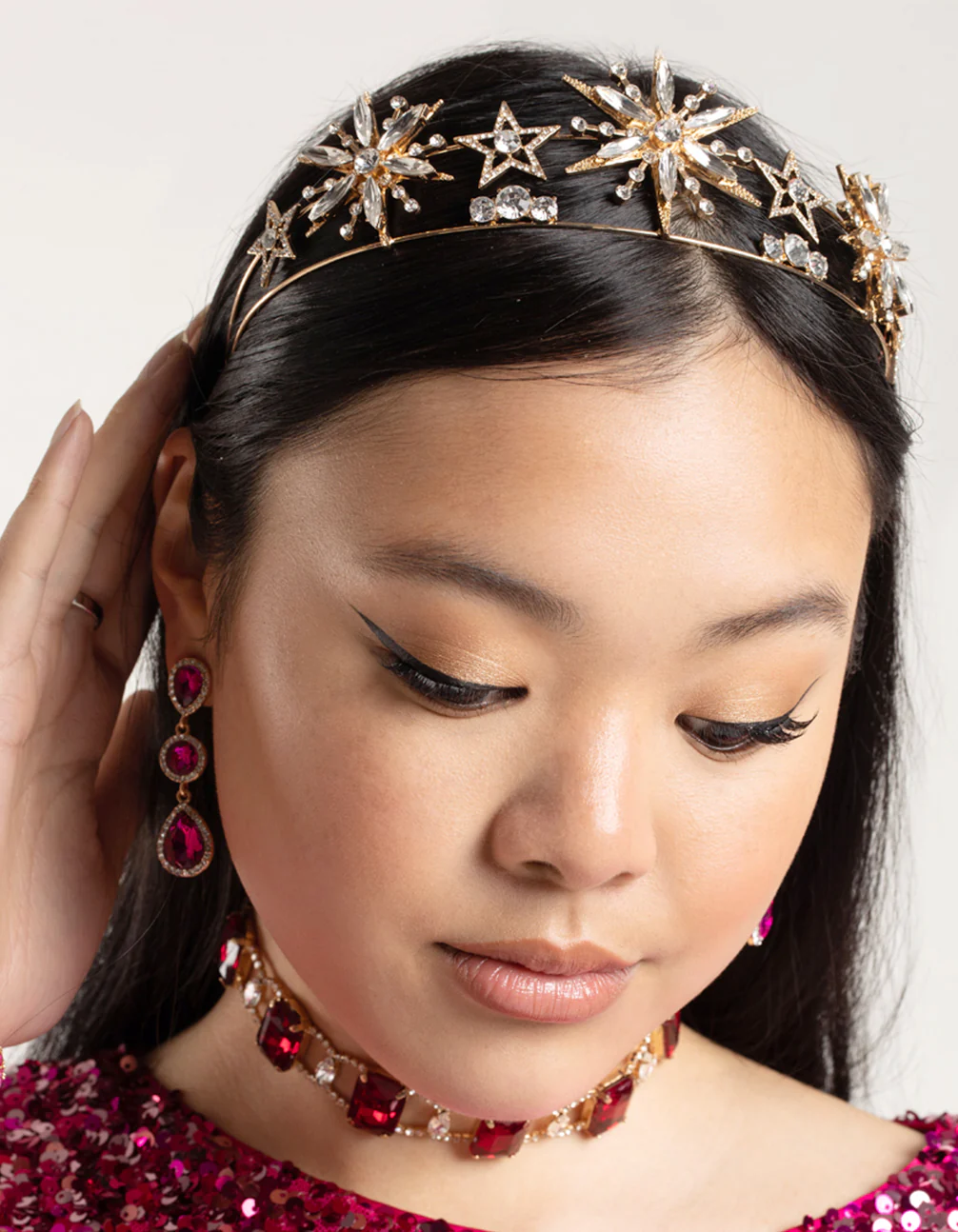 Metal Star Double Row Embellished Headband - Image 2