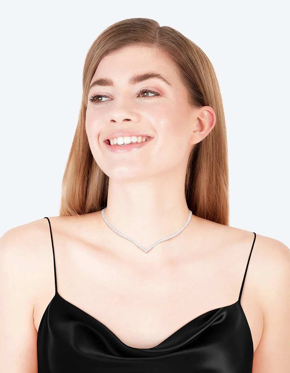 Silver Cubic Zirconia Cup Chain Pointed Tennis Necklace - Image 3