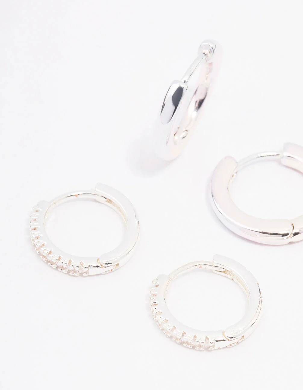 Silver Cubic Zirconia Minimal Huggie Hoop Earrings 3-Pack - Image 2