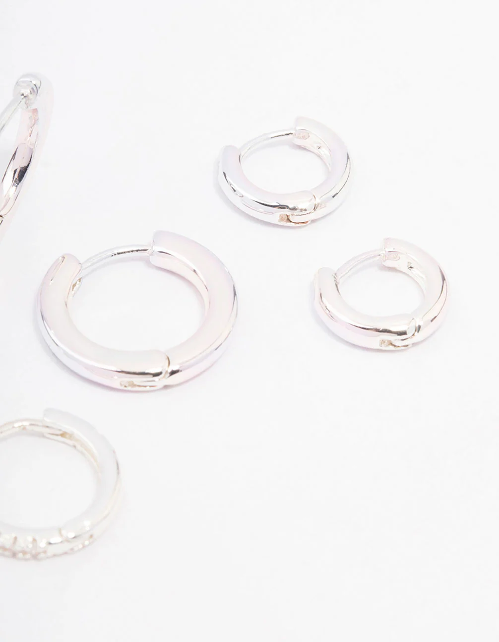 Silver Cubic Zirconia Minimal Huggie Hoop Earrings 3-Pack - Image 3
