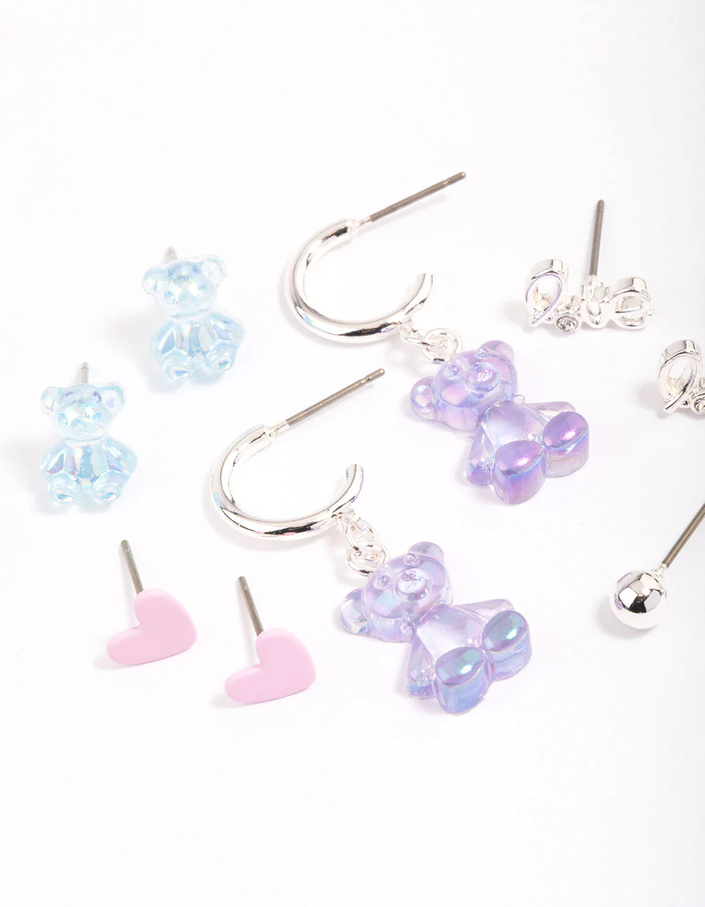 Silver Purple Cute Love Earrings 6-Pack - Image 2