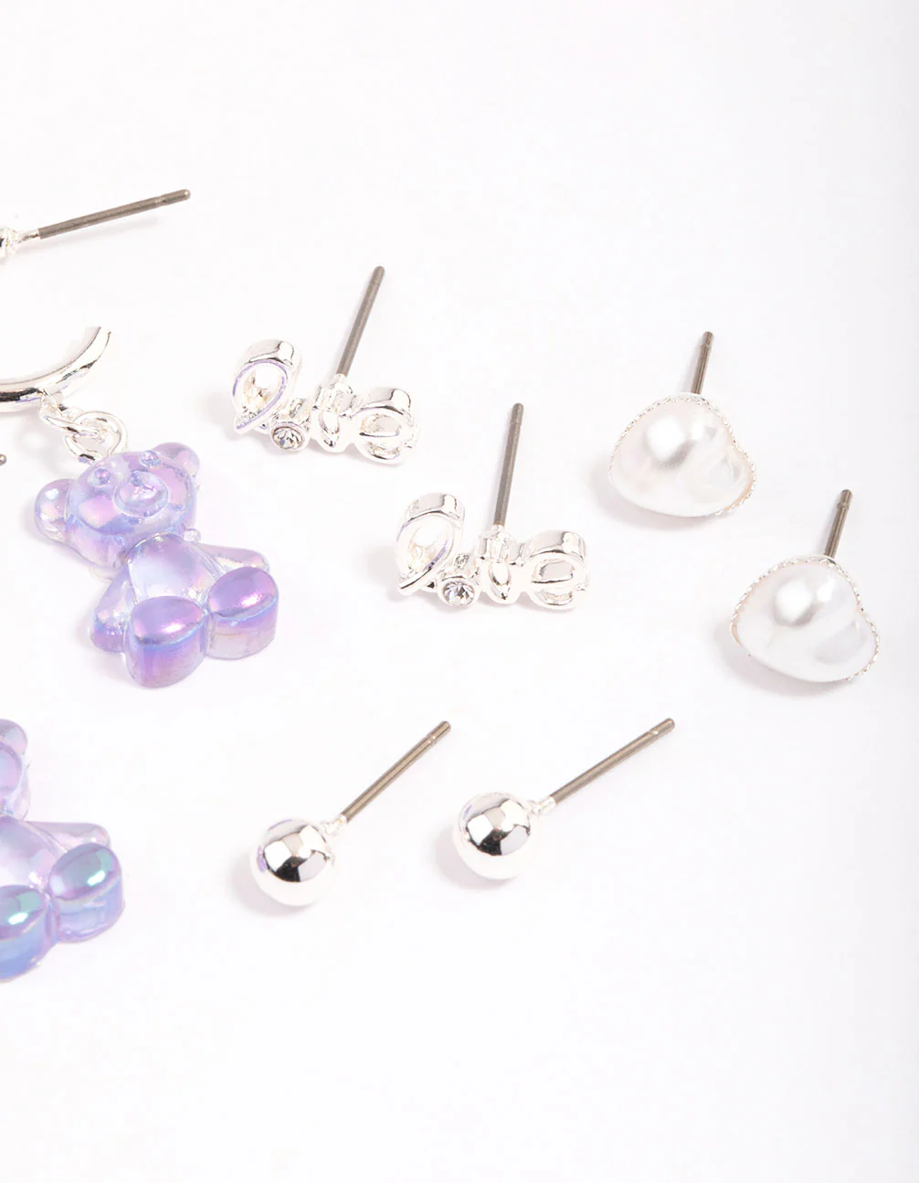 Silver Purple Cute Love Earrings 6-Pack - Image 3