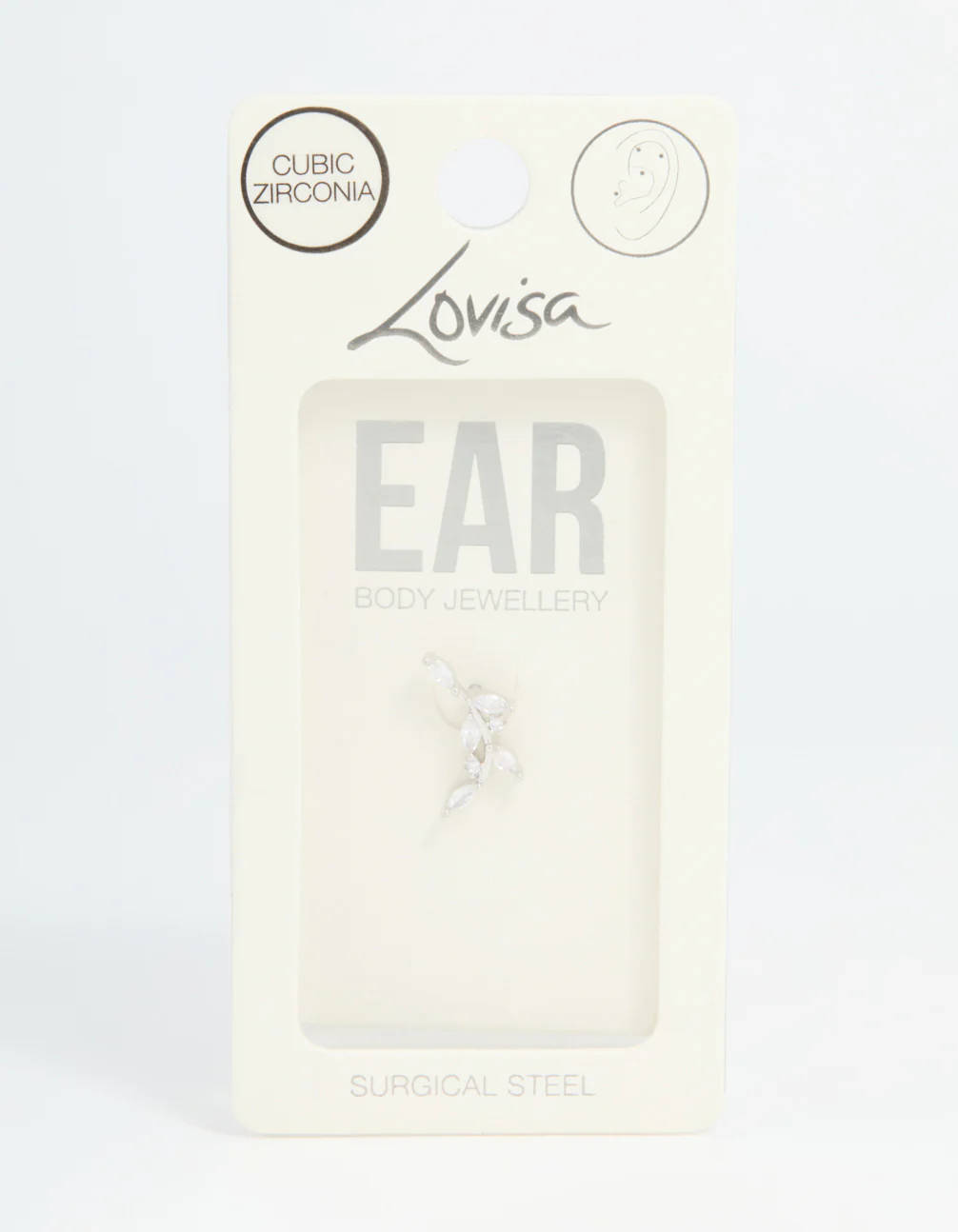 Stainless Steel Cubic Zirconia Curved Vine Single Flat Back Stud - Image 3