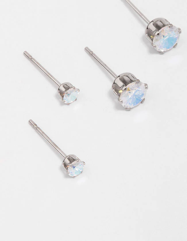 Waterproof Stainless Steel Cubic Zirconia Stud Earring 3-Pack - Image 4