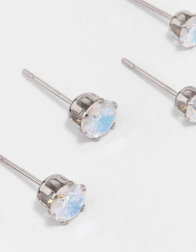 Waterproof Stainless Steel Cubic Zirconia Stud Earring 3-Pack - Image 5