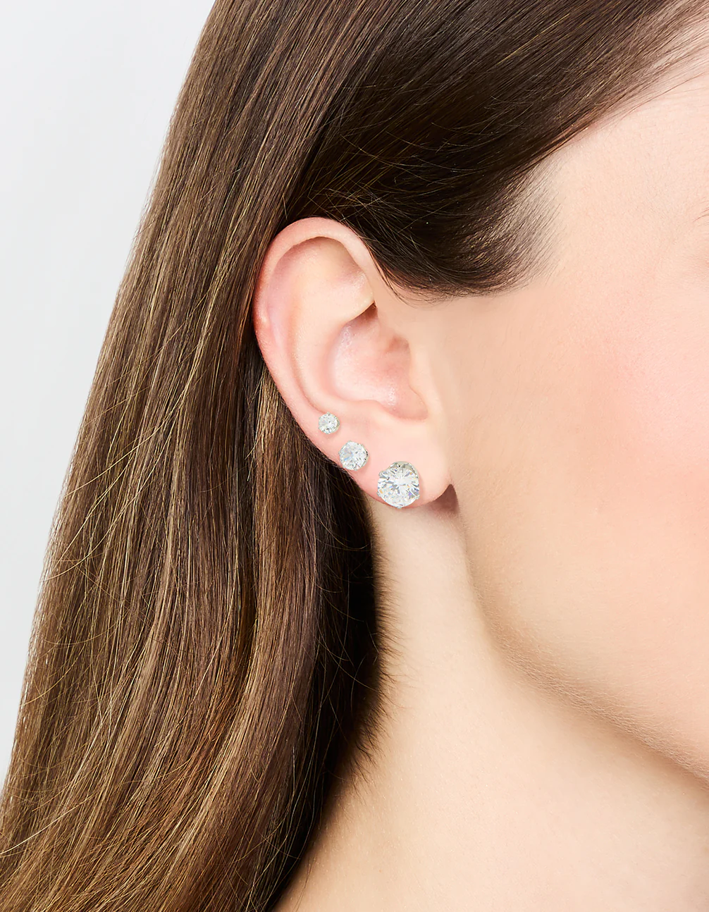 Waterproof Stainless Steel Graduating Cubic Zirconia Earring 3-Pack - Image 2