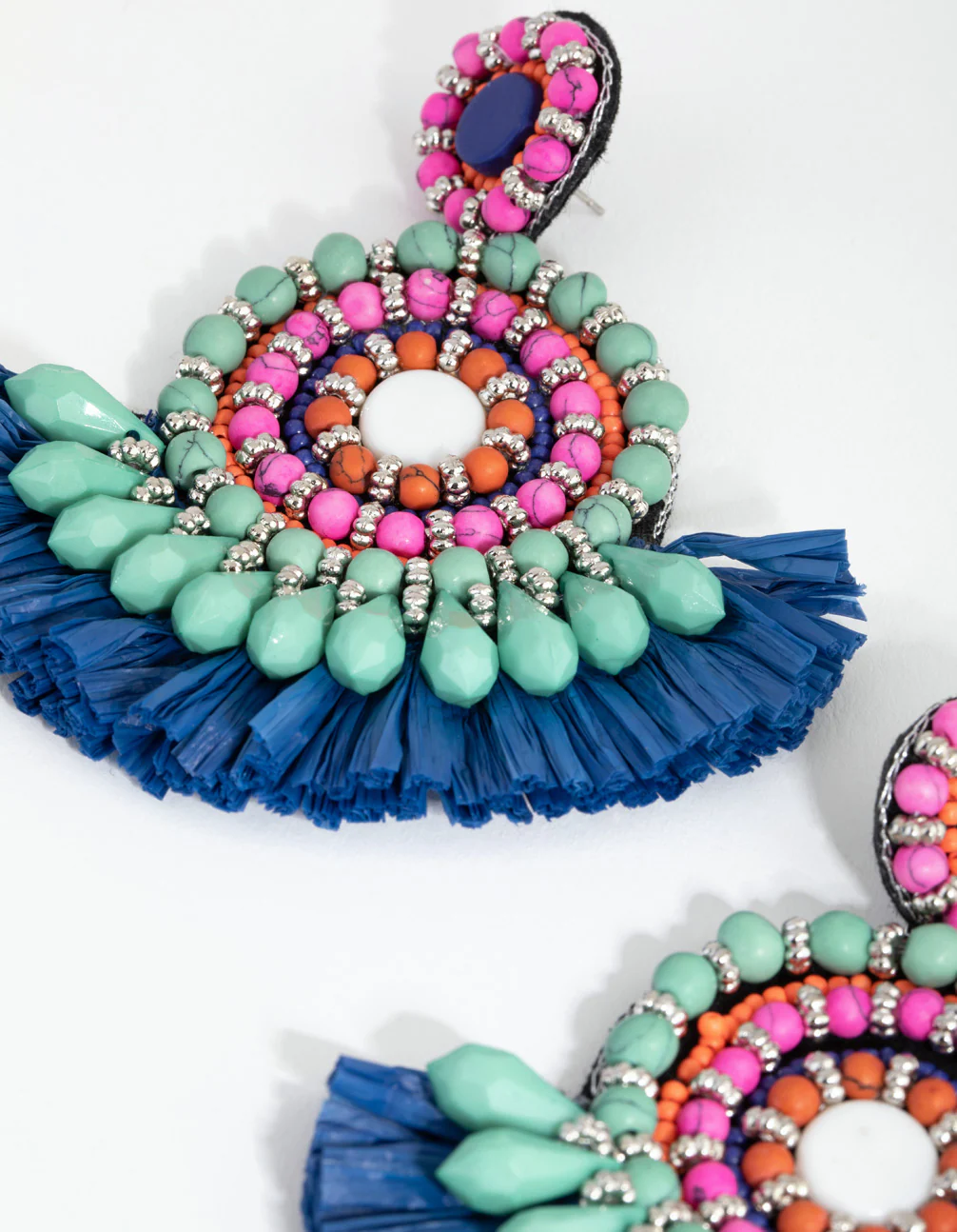 Beaded Paper Tassel Circle Drop Earrings - Image 2