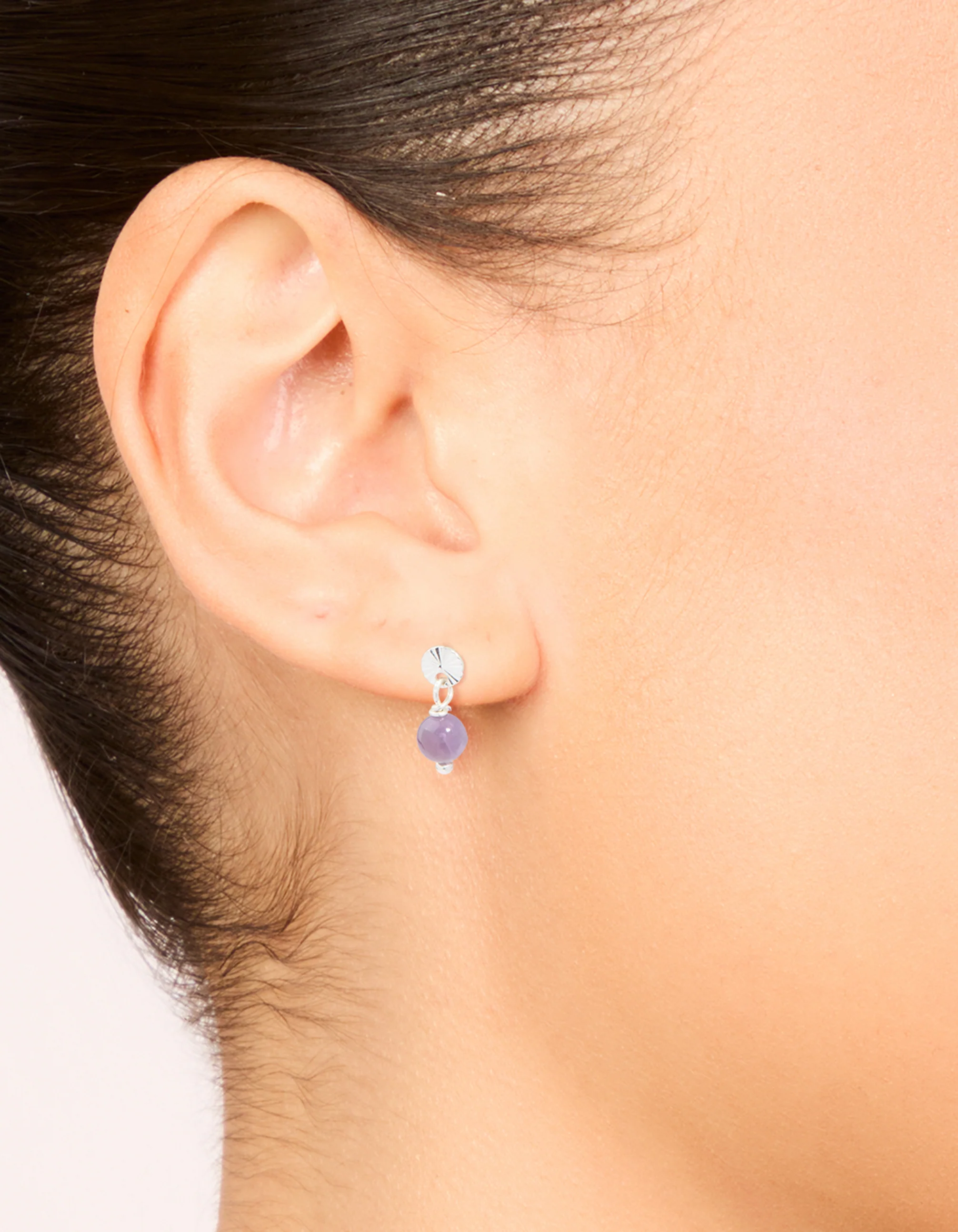 Sterling Silver Amethyst Semi-Precious Stone Drop Earrings - Image 2