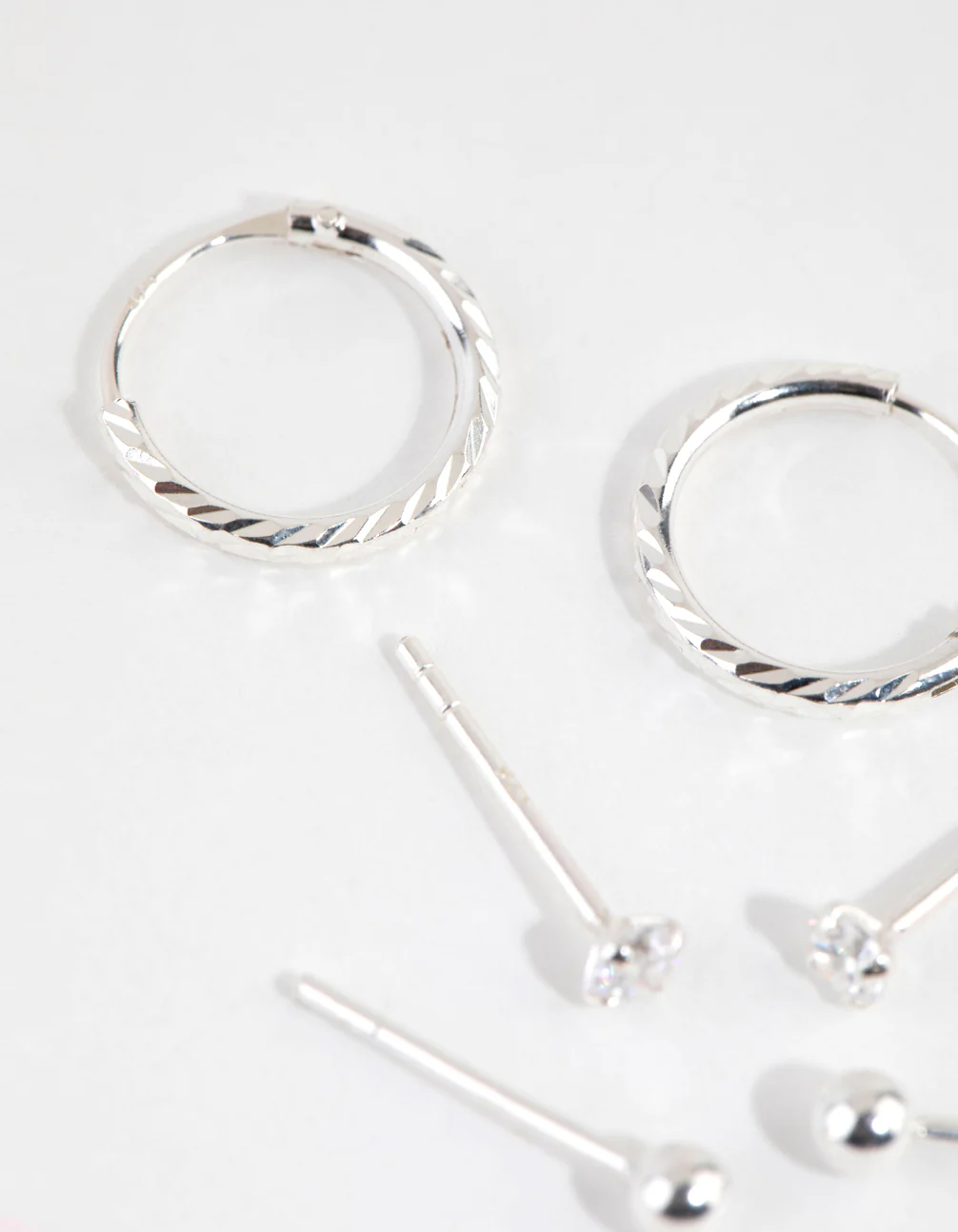 Sterling Silver Ball Diamante Stud & Hoop Earring Pack - Image 2