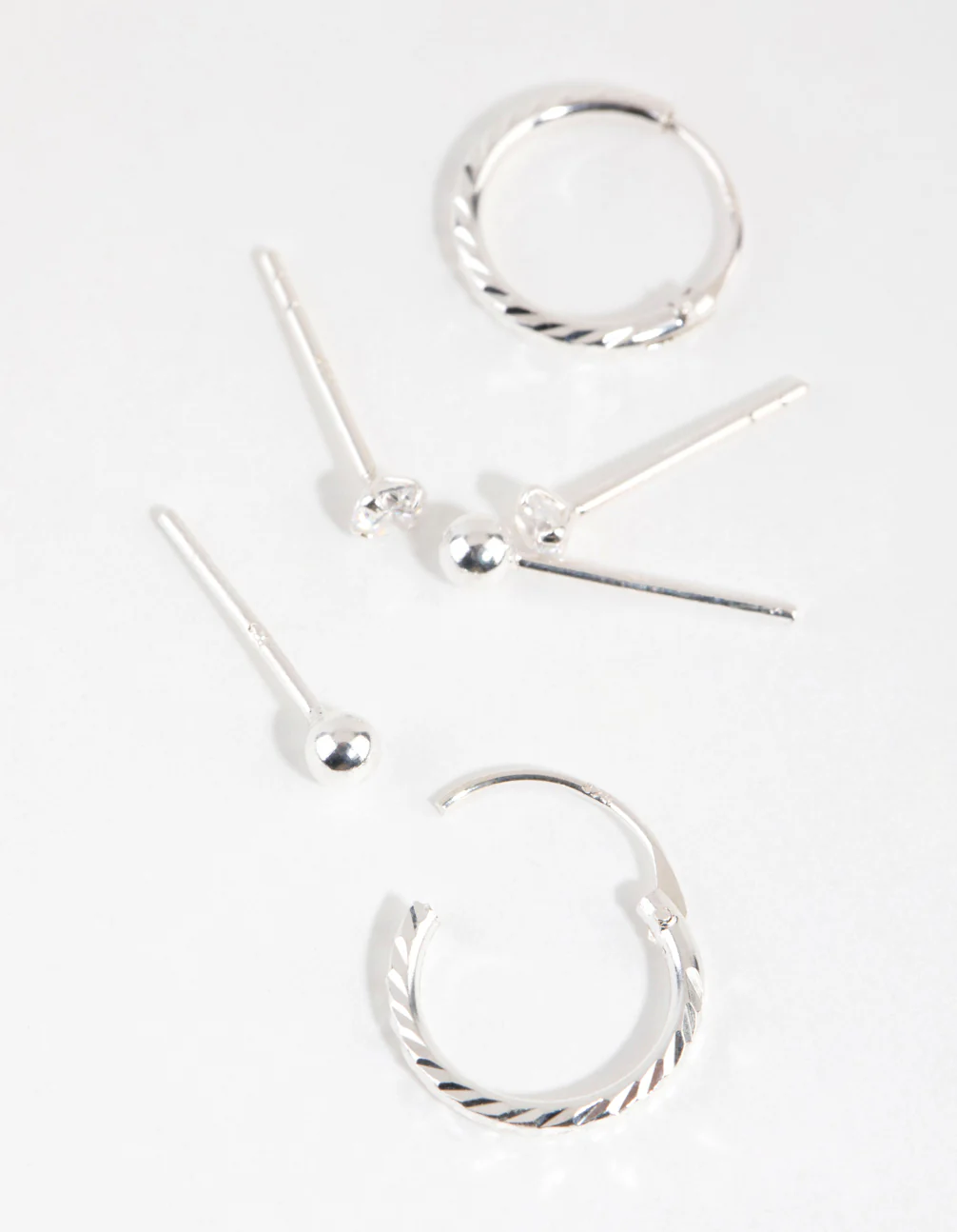 Sterling Silver Ball Diamante Stud & Hoop Earring Pack - Image 3