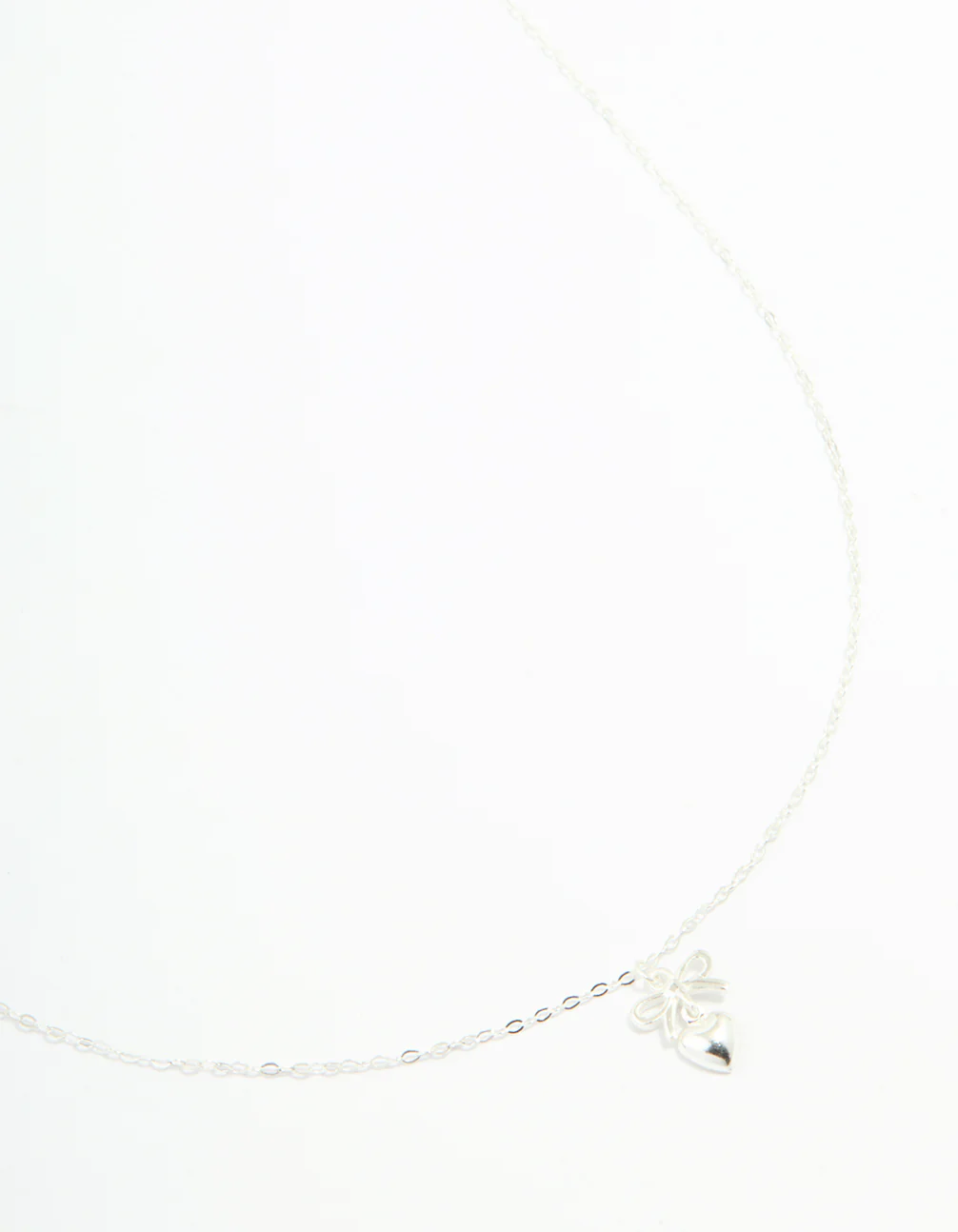 Sterling Silver Bow & Heart Drop Necklace