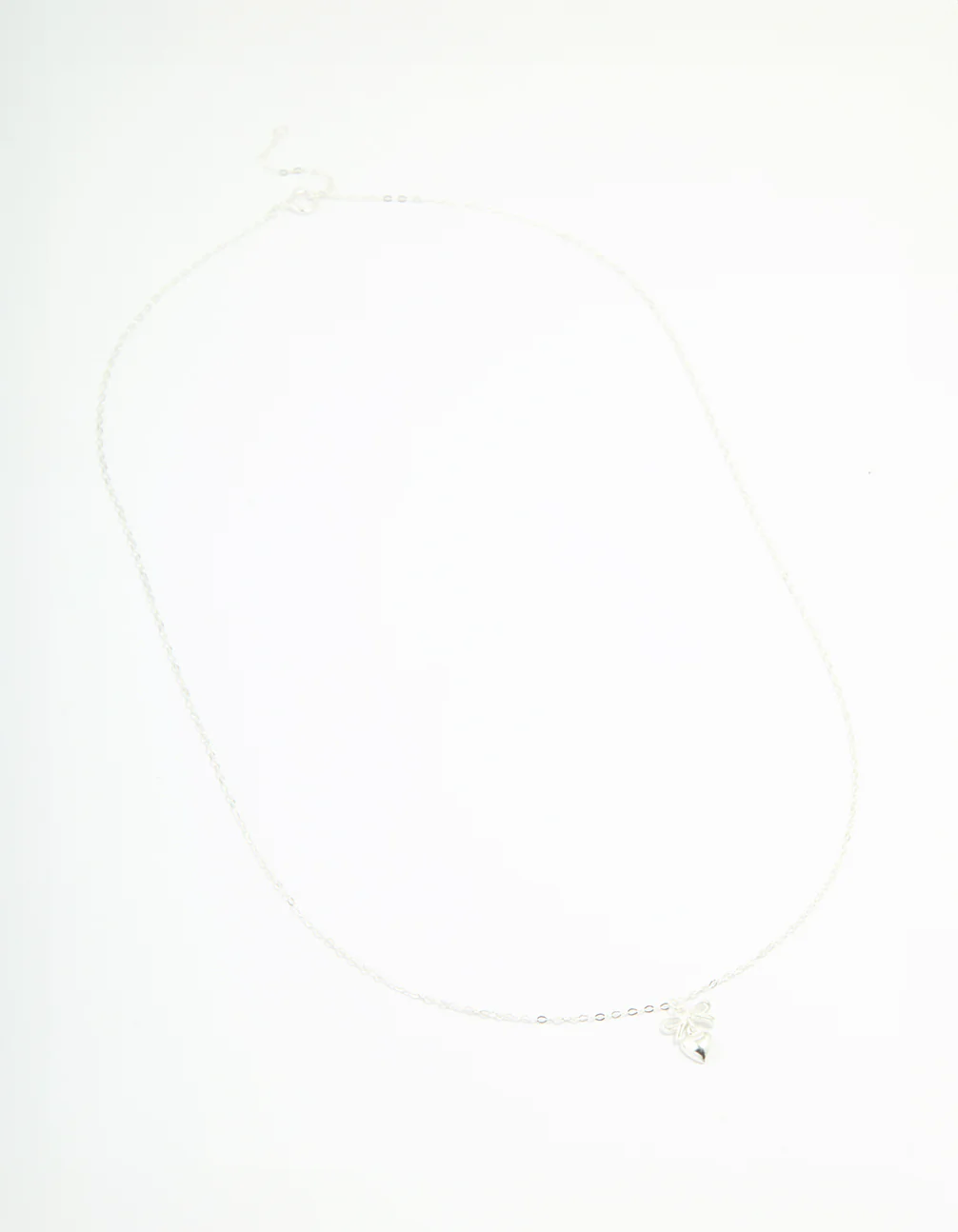 Sterling Silver Bow & Heart Drop Necklace - Image 4