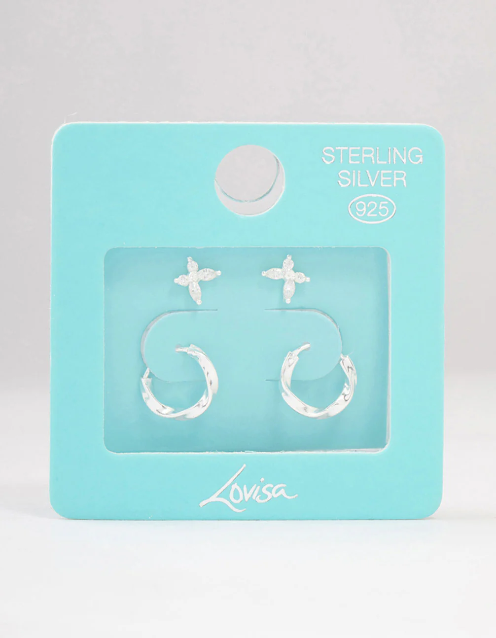 Sterling Silver Butterfly & Hoop Stud Earrings 2-Pack - Image 3