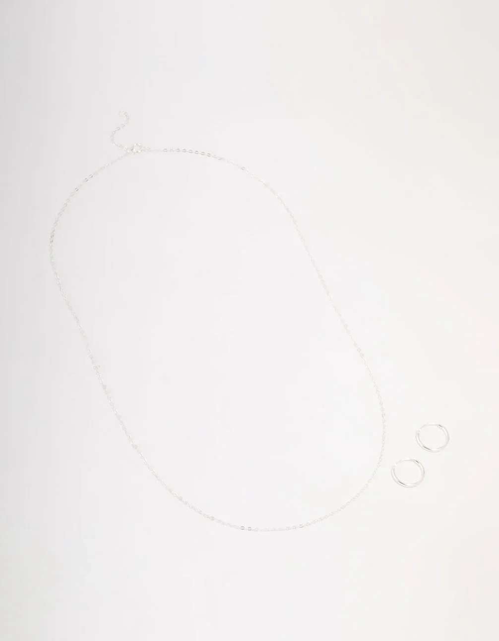 Sterling Silver Chain Necklace & Hoop Earrings Set - Image 2