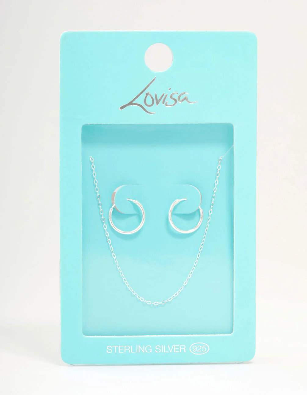 Sterling Silver Chain Necklace & Hoop Earrings Set - Image 3