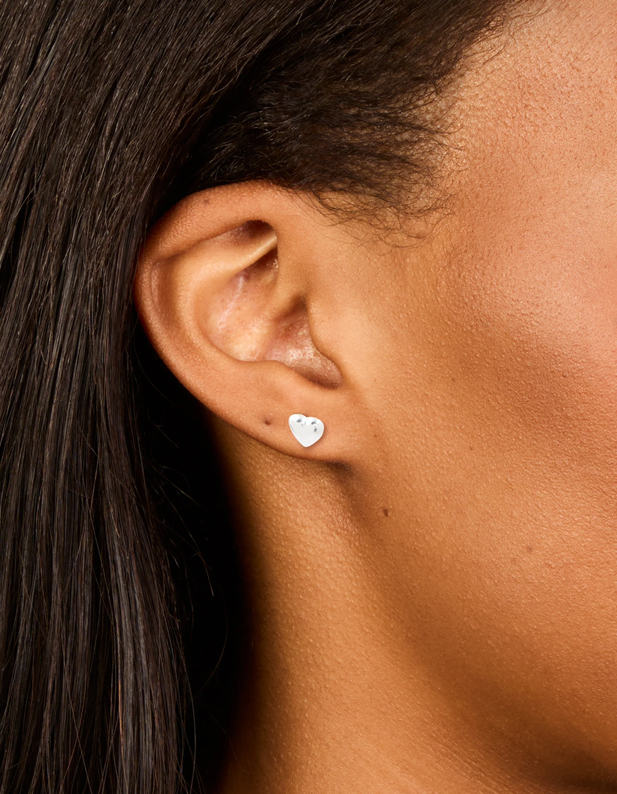 Sterling Silver Chubby Heart Stud Earrings - Image 2