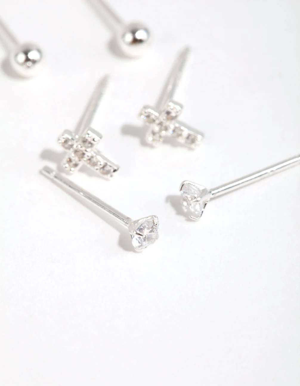 Sterling Silver Cross & Diamante Stud Earring Pack - Image 3