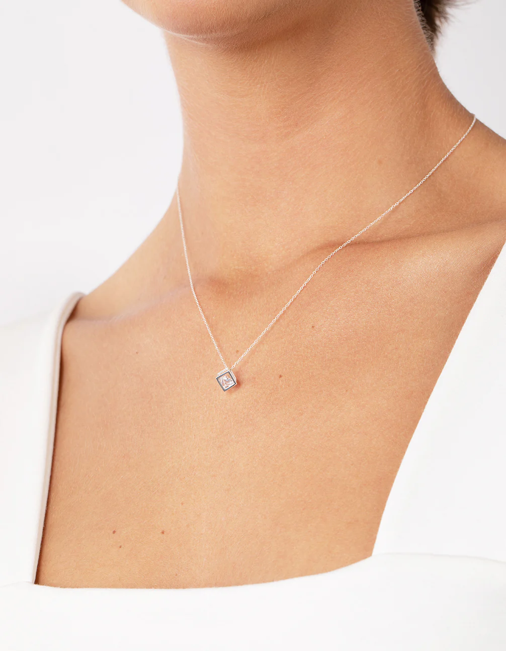 Sterling Silver Square Cubic Zirconia Necklace - Image 2