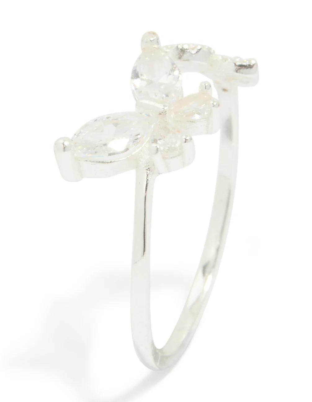 Sterling Silver Cubic Zirconia Adjustable Butterfly Ring - Image 4