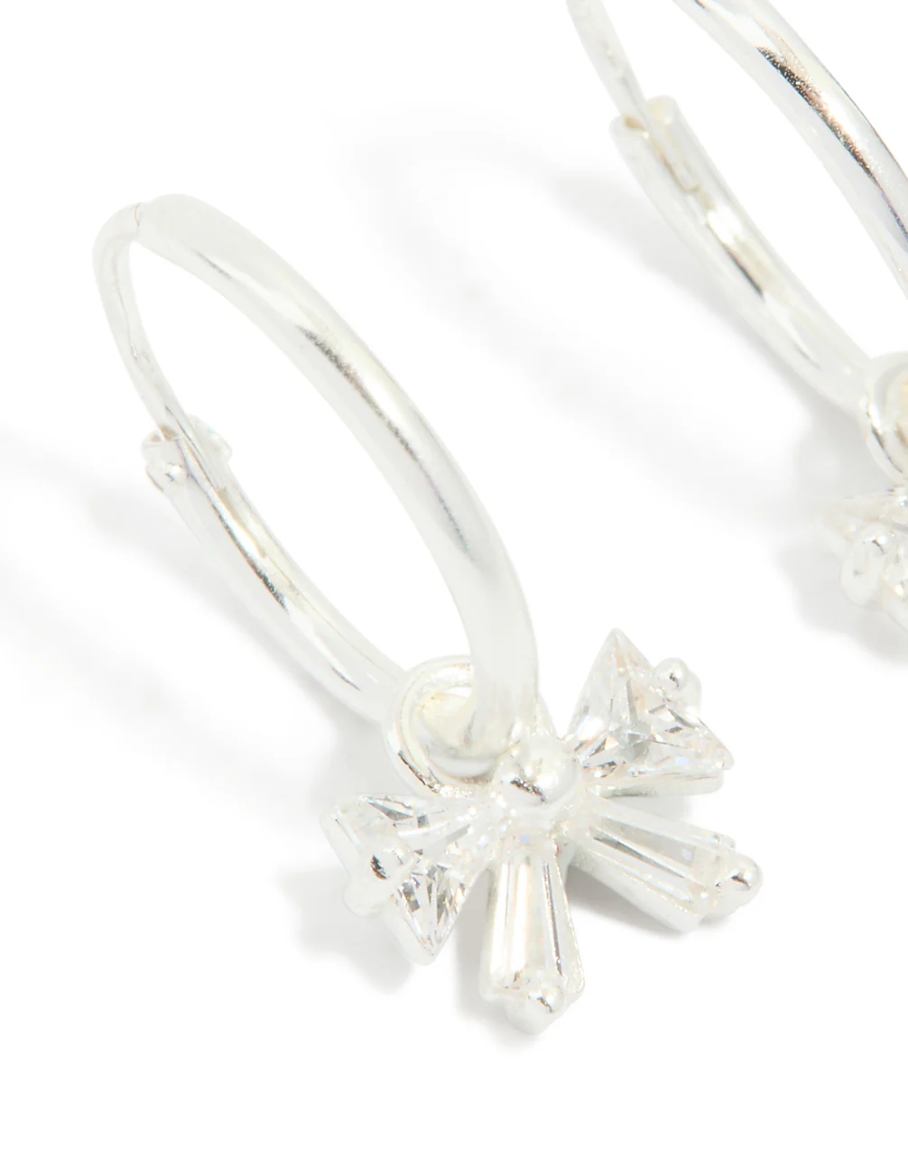 Sterling Silver Cubic Zirconia Bow Charm Huggie Earrings - Image 4