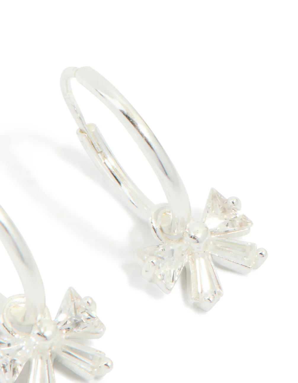 Sterling Silver Cubic Zirconia Bow Charm Huggie Earrings - Image 5