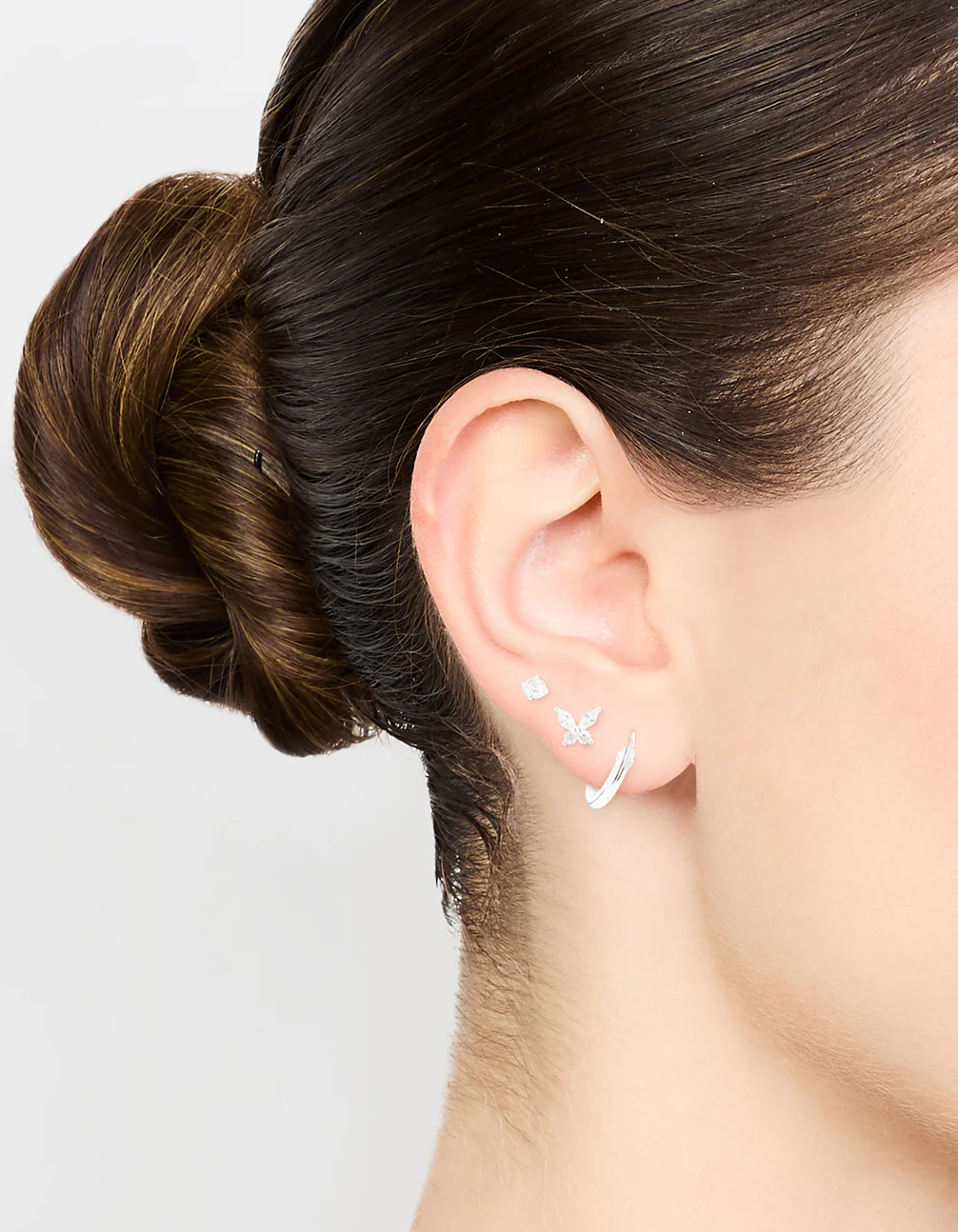 Sterling Silver Cubic Zirconia Butterfly Stud & Hoop Earrings 3-Pack - Image 2