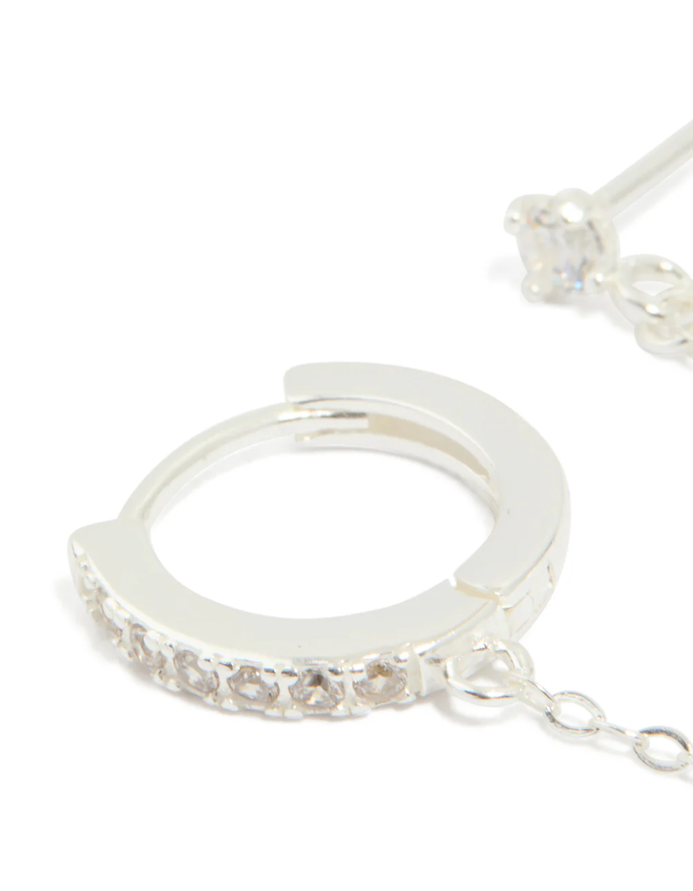 Sterling Silver Cubic Zirconia Chain Huggie & Stud Double Earring - Image 4