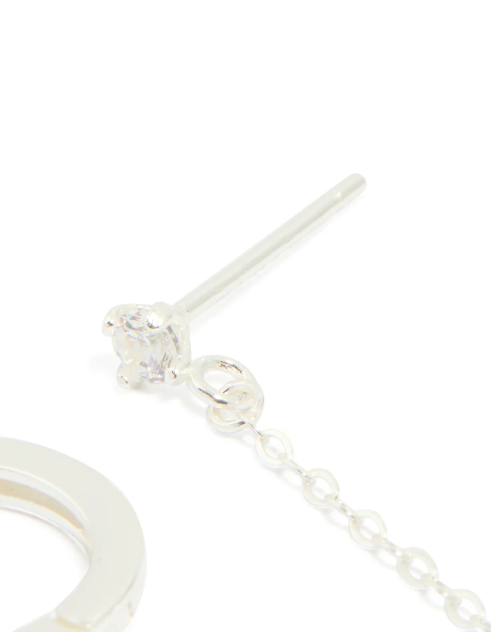 Sterling Silver Cubic Zirconia Chain Huggie & Stud Double Earring - Image 5