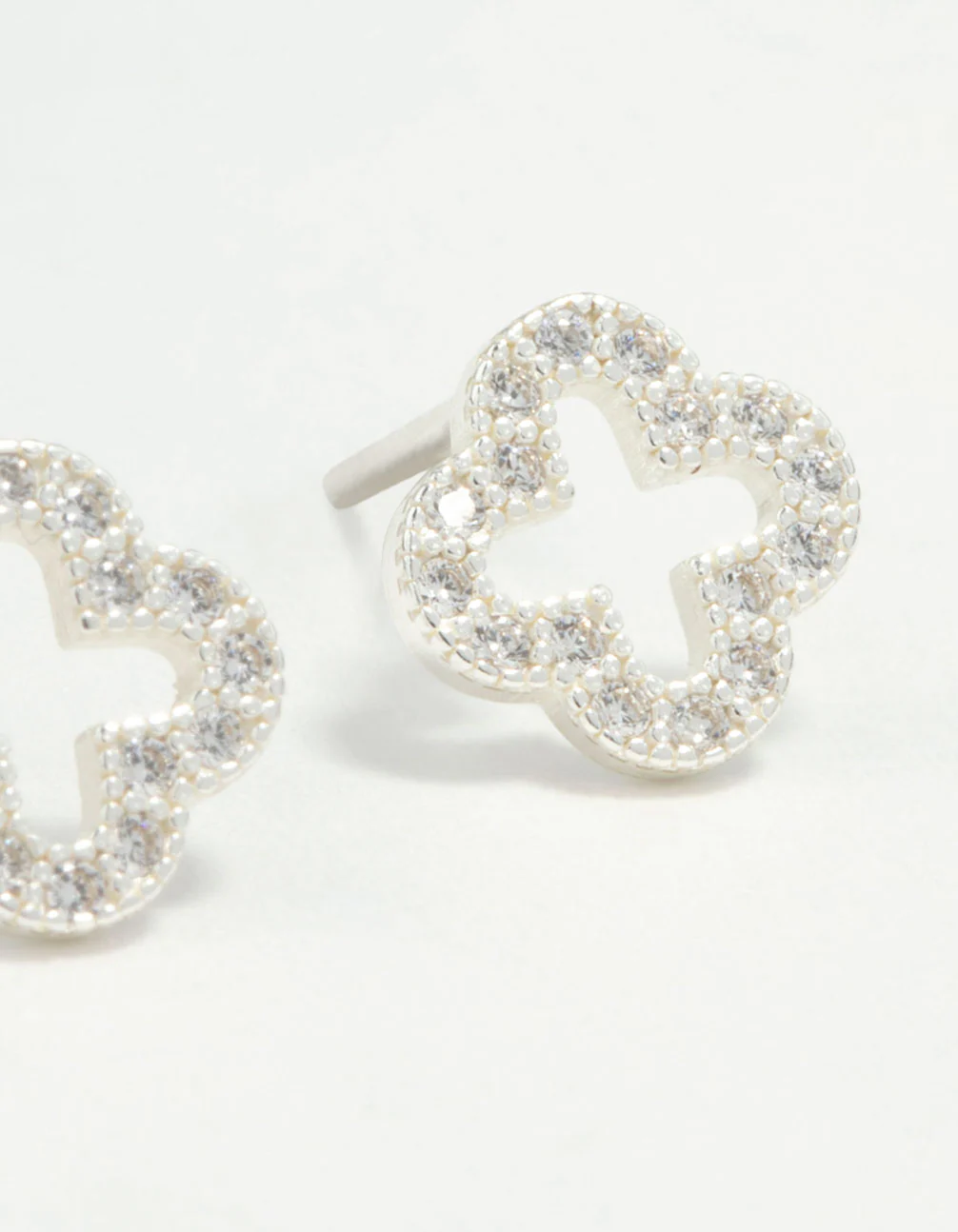 Sterling Silver Cubic Zirconia Flower Stud Earrings - Image 2
