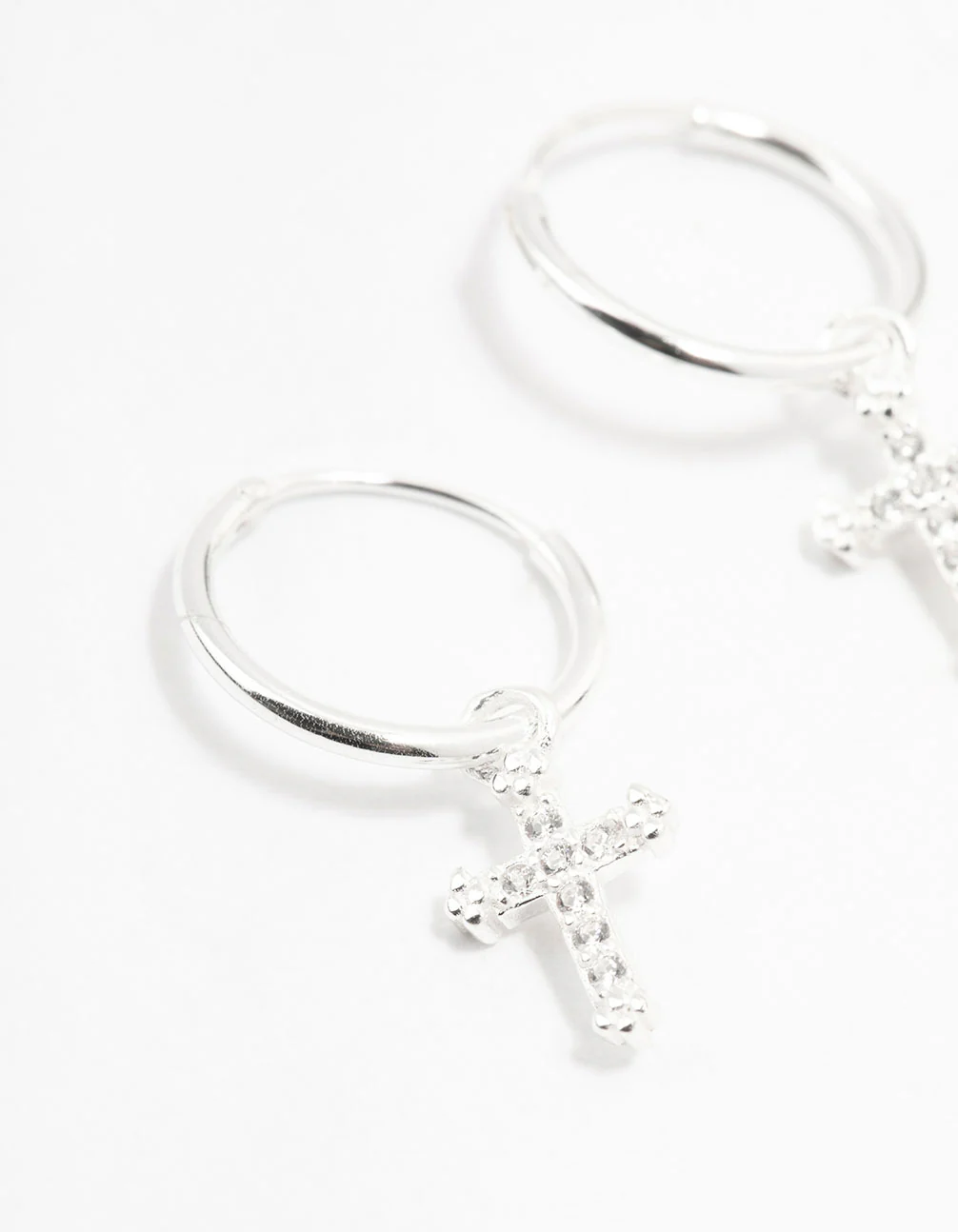 Sterling Silver Cubic Zirconia Cross Hoop Earrings - Image 2