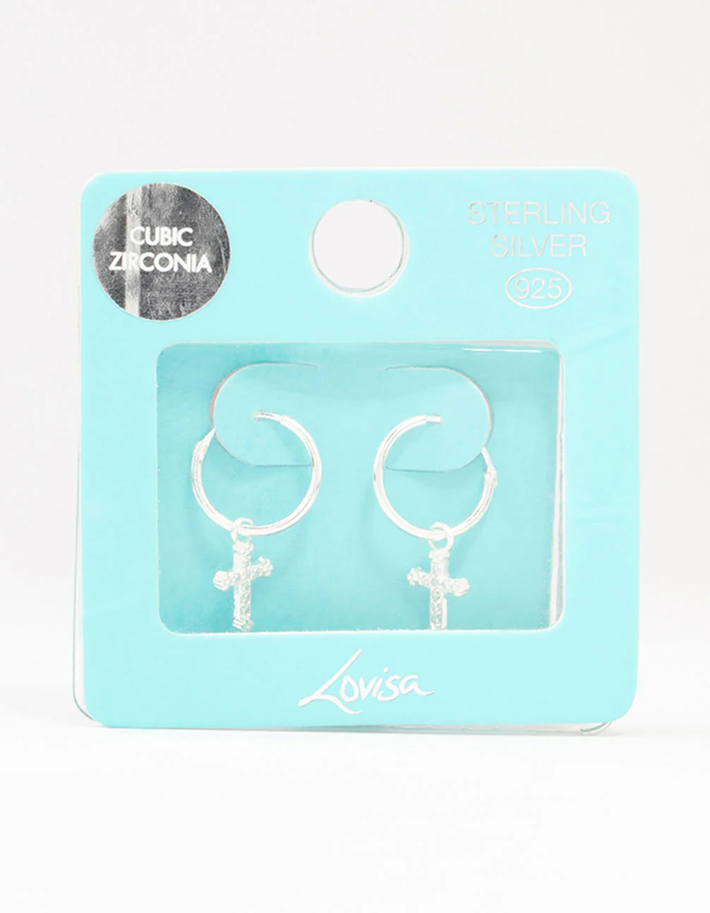 Sterling Silver Cubic Zirconia Cross Hoop Earrings - Image 3