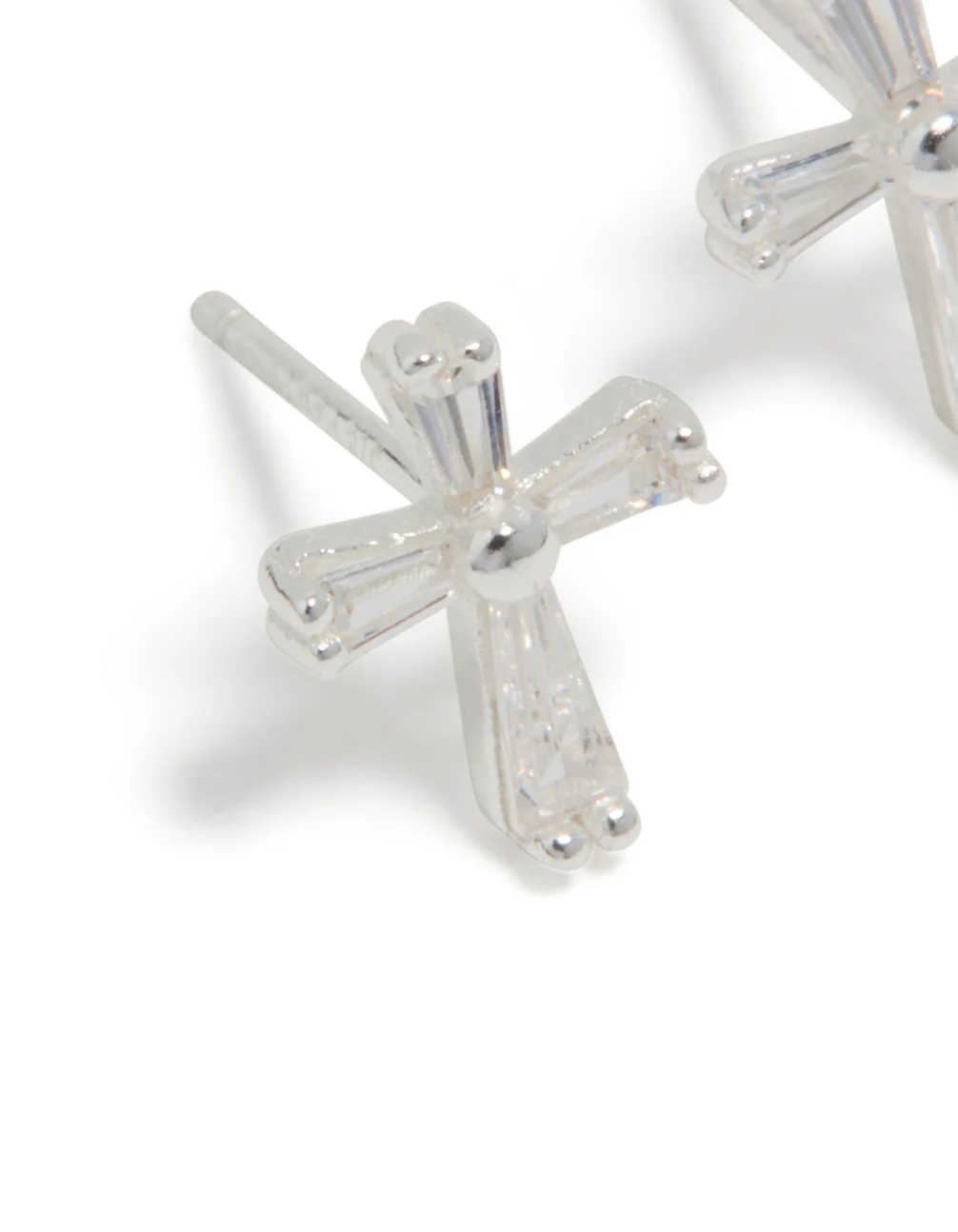 Sterling Silver Cubic Zirconia Cross Stud Earrings - Image 3