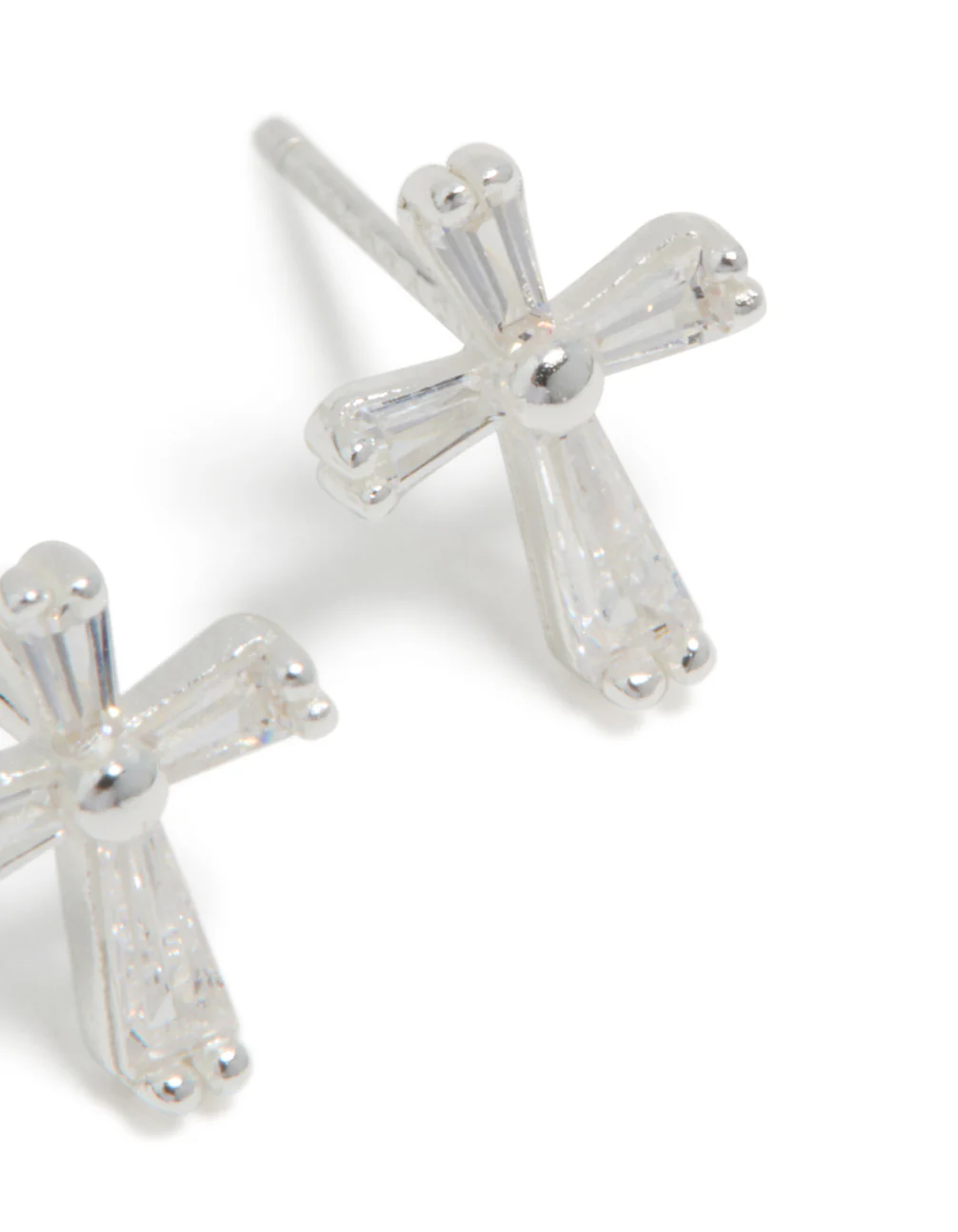 Sterling Silver Cubic Zirconia Cross Stud Earrings - Image 4